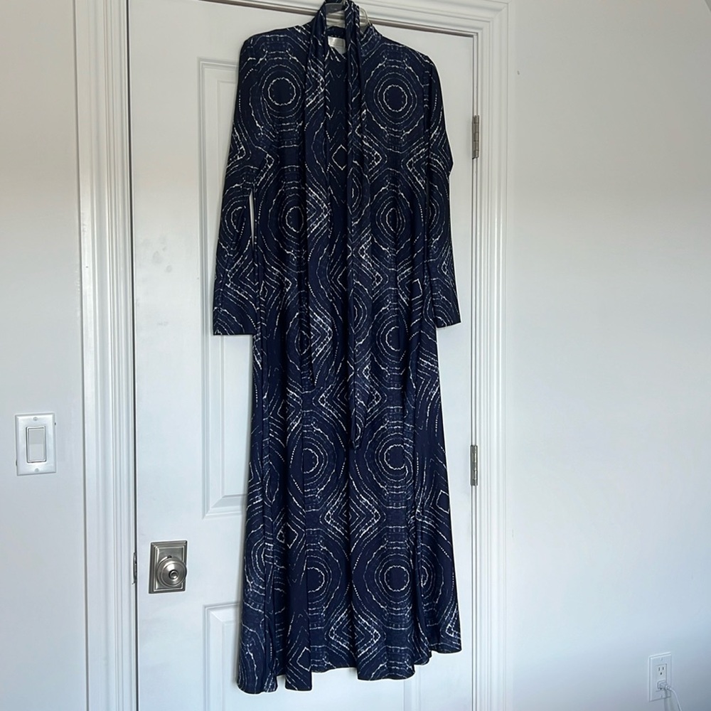 LOUELLA NAVY PRINT MAXI DRESS WITH BELT